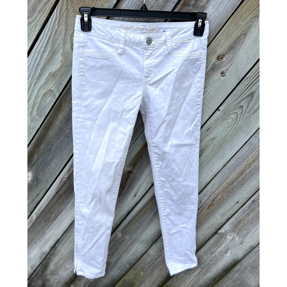 American Eagle White Stretch Jegging Pants‎ Womens Size 2 Skinny Zip Ankle